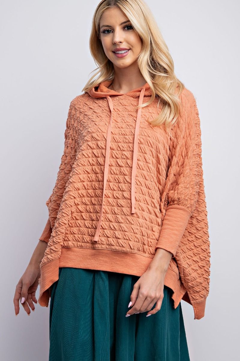 Knit Pullover Hoodie Apricot 3/4 Sleeve - Buttercup Lynne Boutique