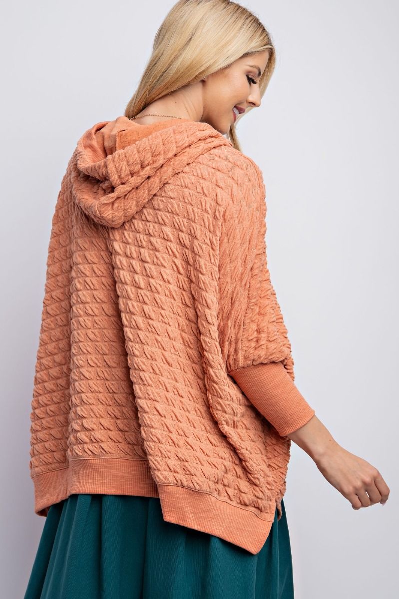 Knit Pullover Hoodie Apricot 3/4 Sleeve - Buttercup Lynne Boutique