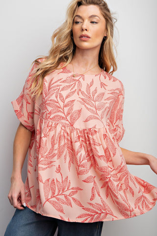 Easel Leaf Print Babydoll Tunic - Buttercup Lynne Boutique
