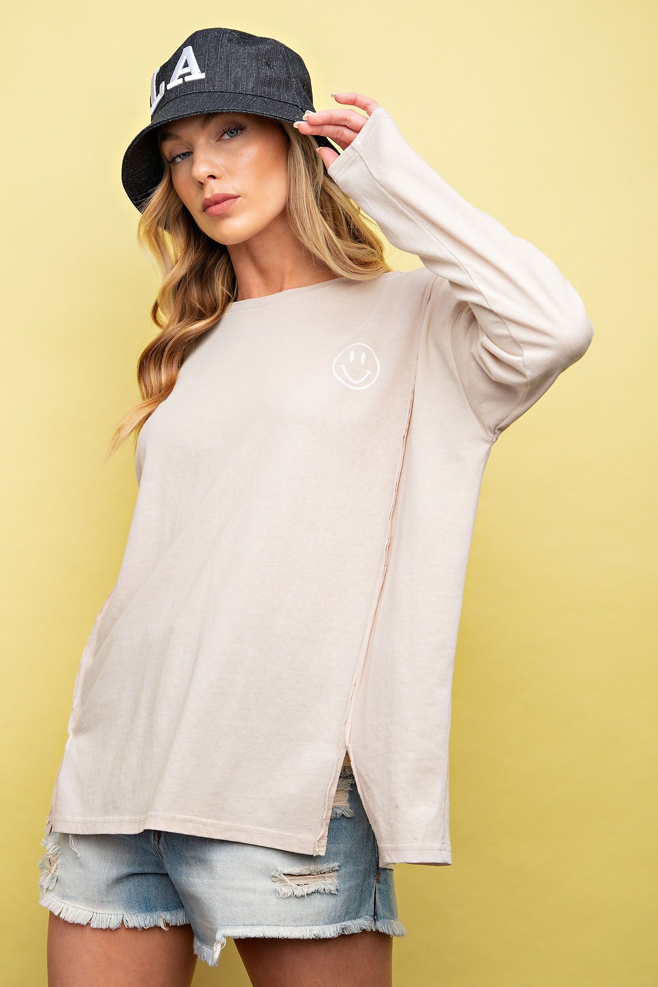 Cotton Slub Top with a Smiling Face Print - "Good to See U" - Buttercup Lynne Boutique