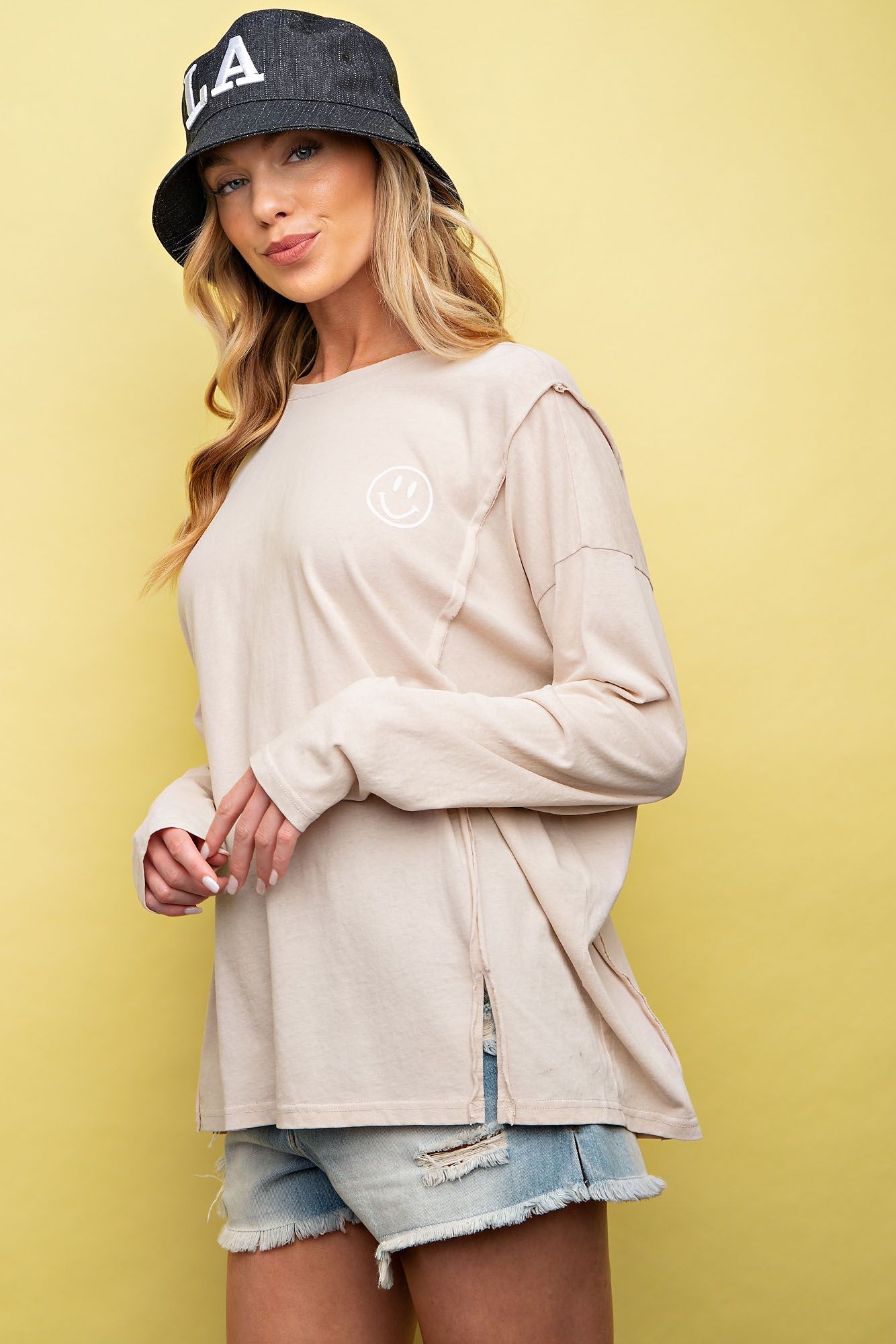Cotton Slub Top with a Smiling Face Print - "Good to See U" - Buttercup Lynne Boutique