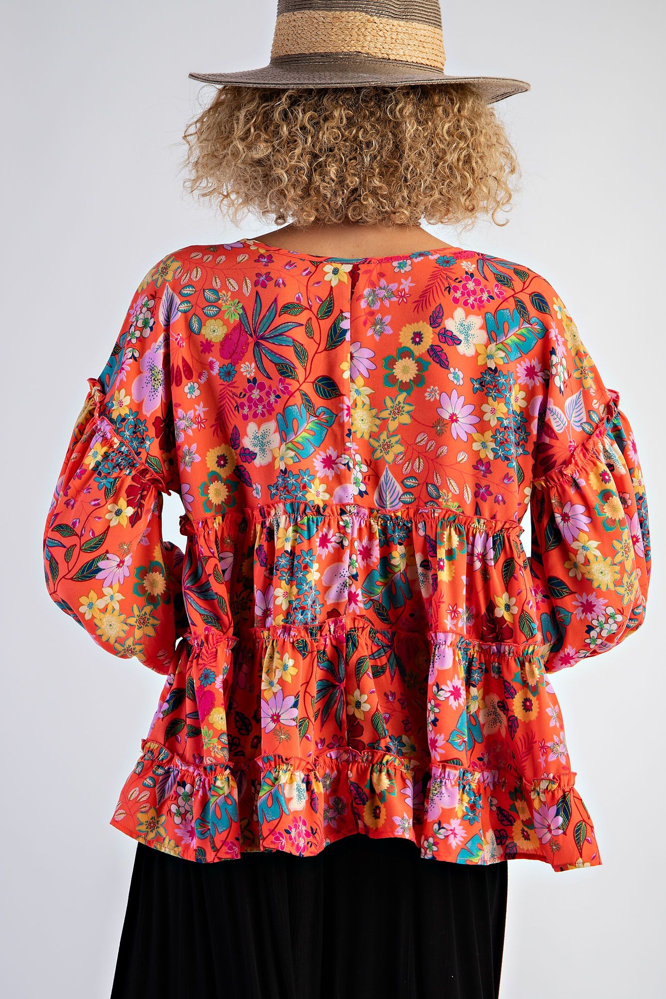 Tropical Coral Babydoll Top - Regular and Curvy - Buttercup Lynne Boutique