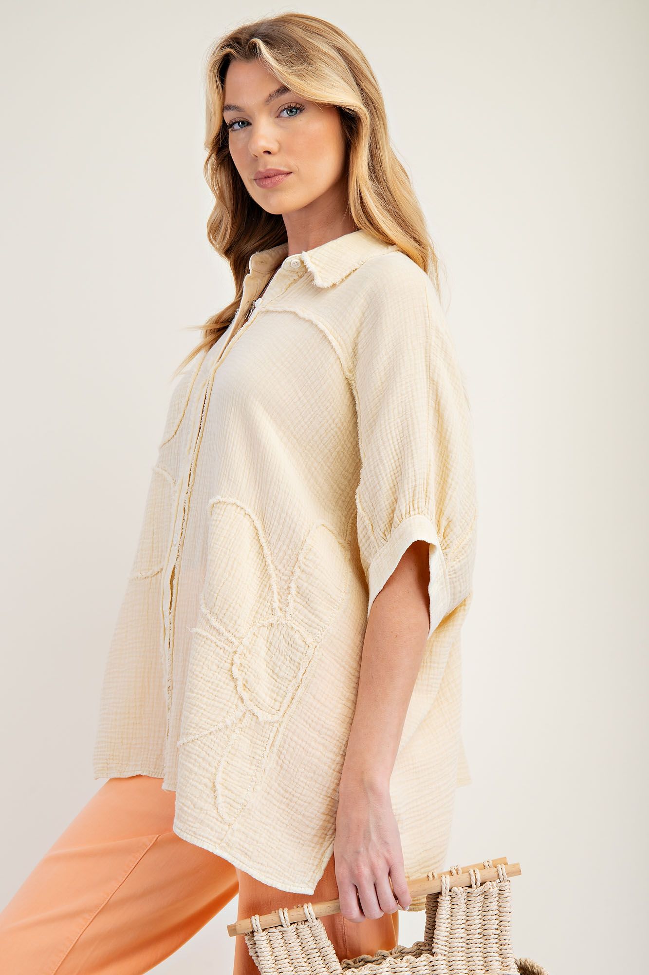 Flower Patch Gauze Shirt - Buttercup Lynne Boutique
