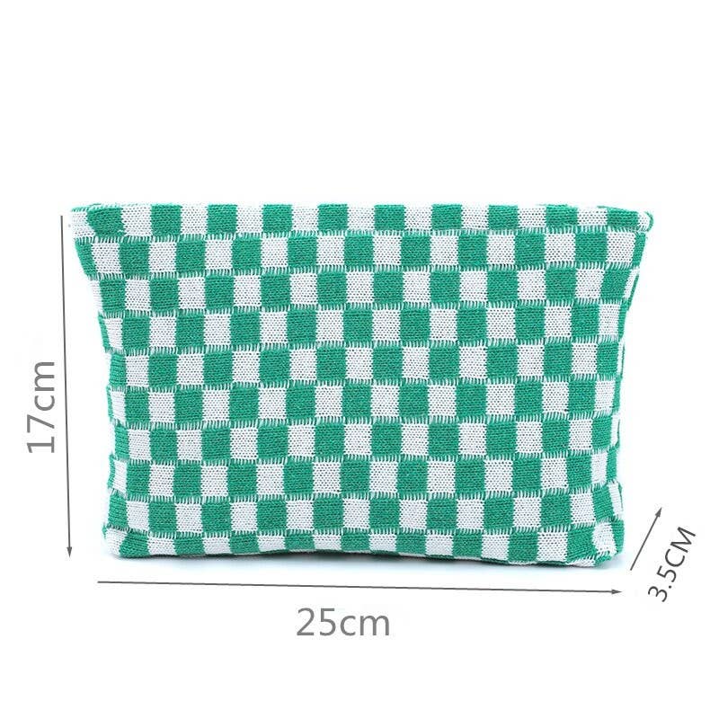 Checkered Cosmetic Makeup Pouch Clutch Bag - Buttercup Lynne Boutique