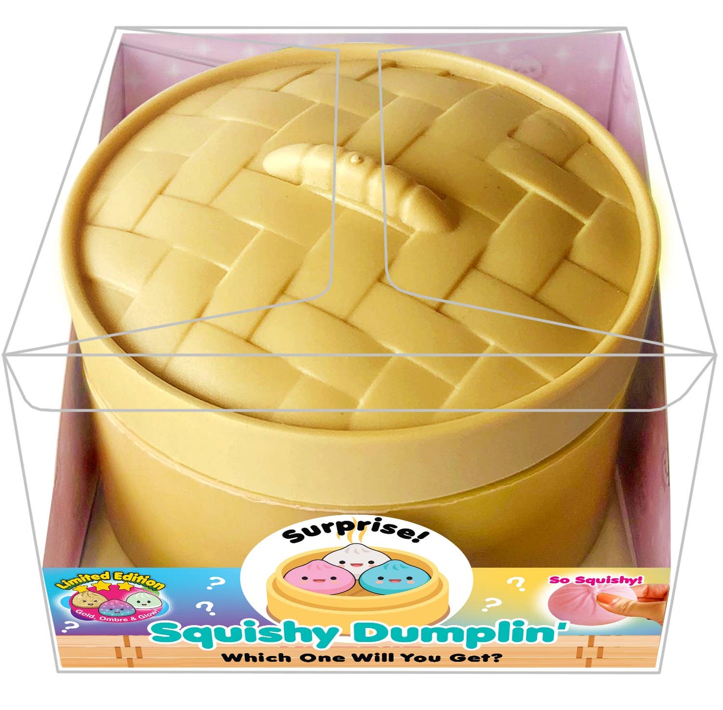 Yellow silicone dumpling mold with a small dumpling inside, packaging visible