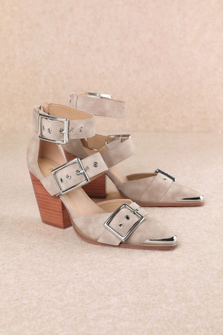 Mi.im nude buckle strap block heel sandals