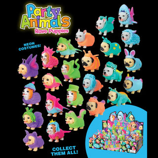 Party Animals Rave Puppies in Neon Costumes Squishy Toys