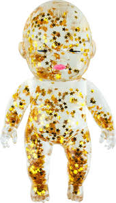 Clear translucent baby figure filled with gold star glitter confetti