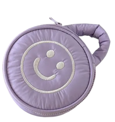 Cosmetic Puffer Bag Happy Face - Pink Lavender Lime Aqua - Buttercup Lynne Boutique