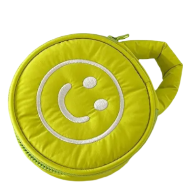 Cosmetic Puffer Bag Happy Face - Pink Lavender Lime Aqua - Buttercup Lynne Boutique