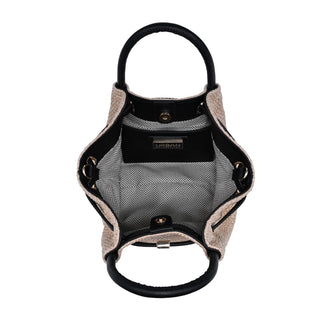 Urban Expressions Selena straw bucket bag with black leather handles and trim