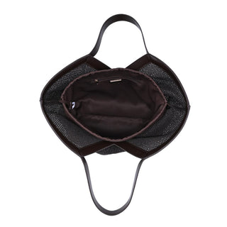 Urban Expressions Madelyn handbag interior view showing dark brown leather lining and compartments