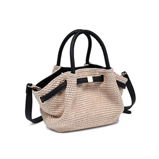 Urban Expressions Selena straw handbag in natural beige with black leather handles and trim