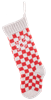 Red and white knit buffalo check Christmas stocking with snowflake pattern