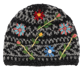 Embroidered Floral Wool Beanie