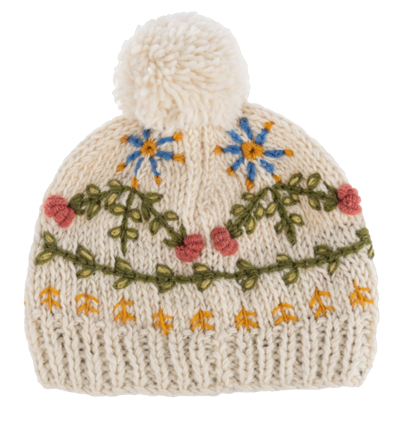 Embroidered Beanie w/Pom-Pom