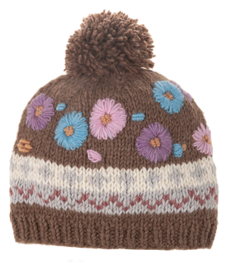 Meadow Blooms Embroidered Pom Pom Beanie
