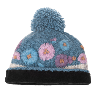 Meadow Blooms Embroidered Pom Pom Beanie