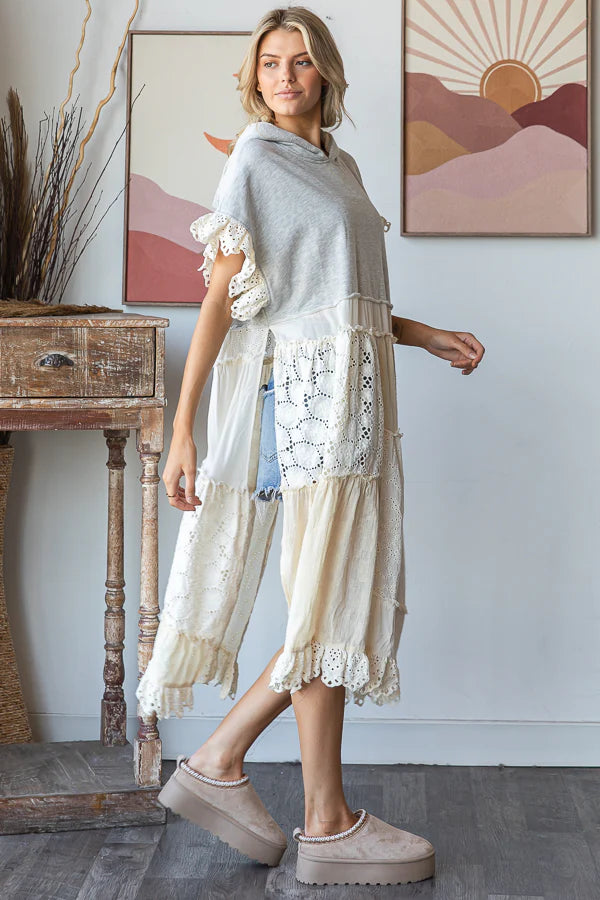 Eyelet Hooded Tunic Top