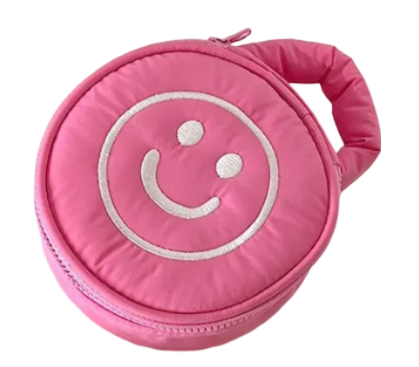 Cosmetic Puffer Bag Happy Face - Pink Lavender Lime Aqua - Buttercup Lynne Boutique