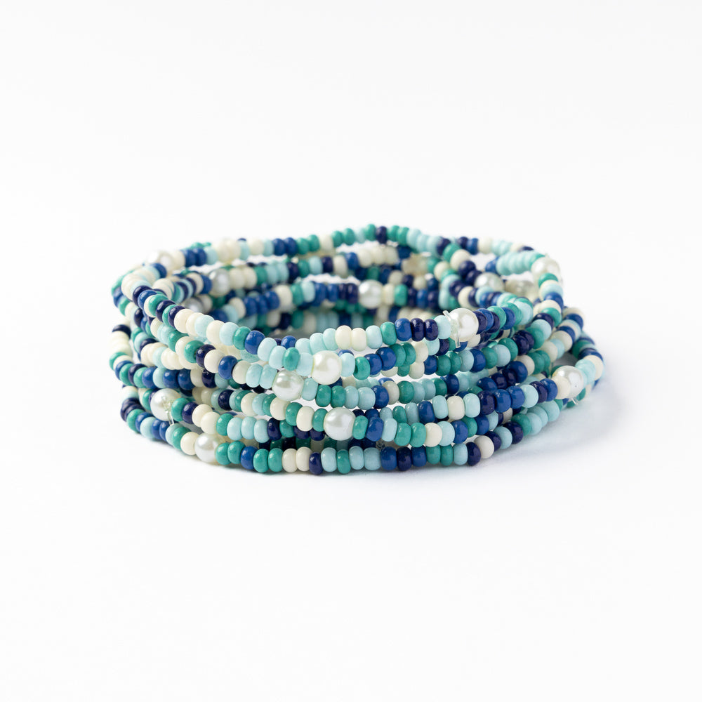Sage Mixed Stripe Beaded Stretch Bracelets - Buttercup Lynne Boutique