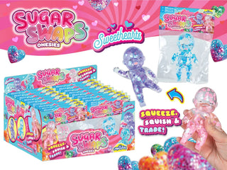 ORB Sugar Swaps Onesies Babies Sweethearts mystery squishy sensory toy in pink blue or purple