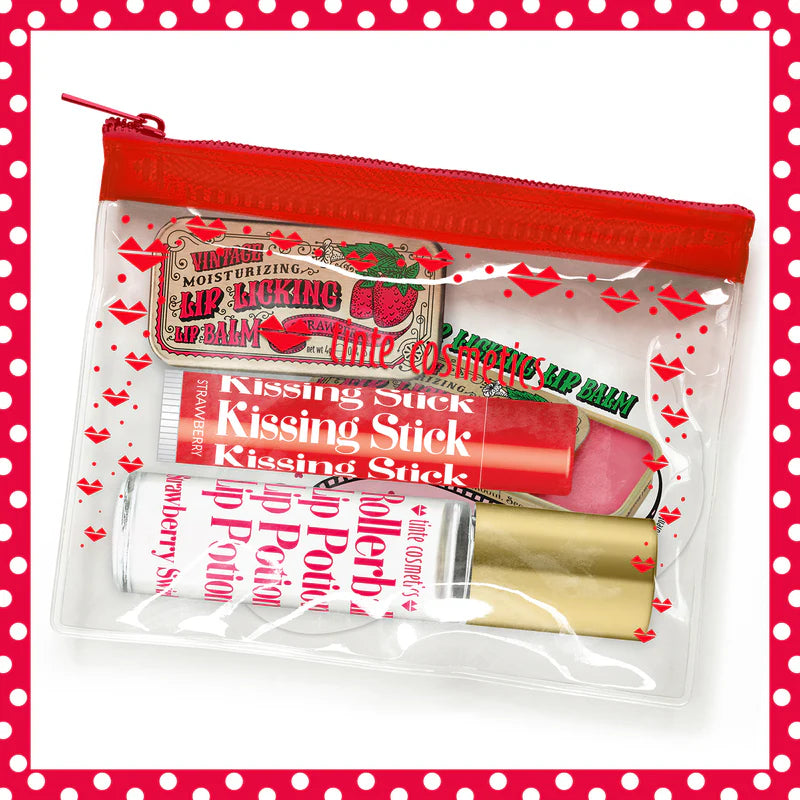 Strawberry Lip Care Trio Kit – Balm, Rollerball, Kissing Stick + Sticker Tinte Cosmetics
