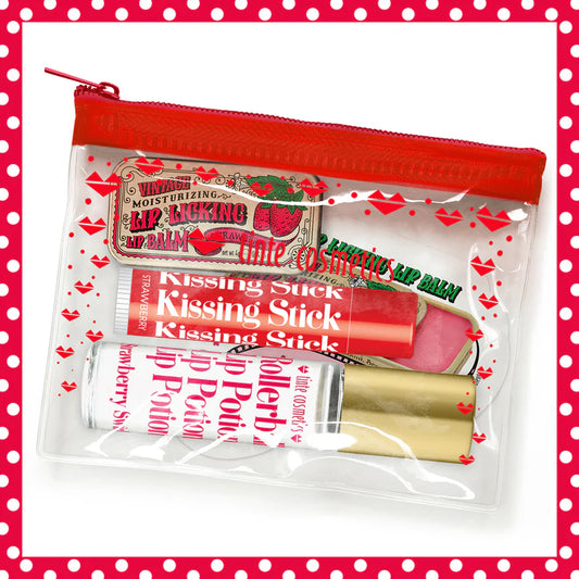 Strawberry Lip Care Trio Kit – Balm, Rollerball, Kissing Stick + Sticker Tinte Cosmetics