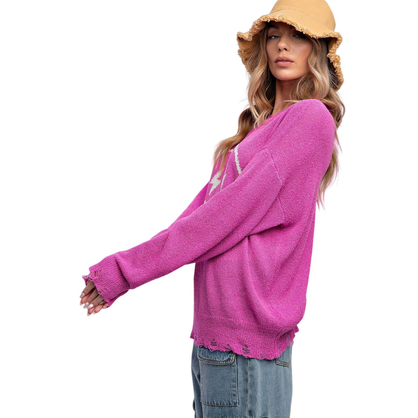 Smiley Face Knitted Sweater Relaxed Loose Fit - Regular and Plus - Buttercup Lynne Boutique
