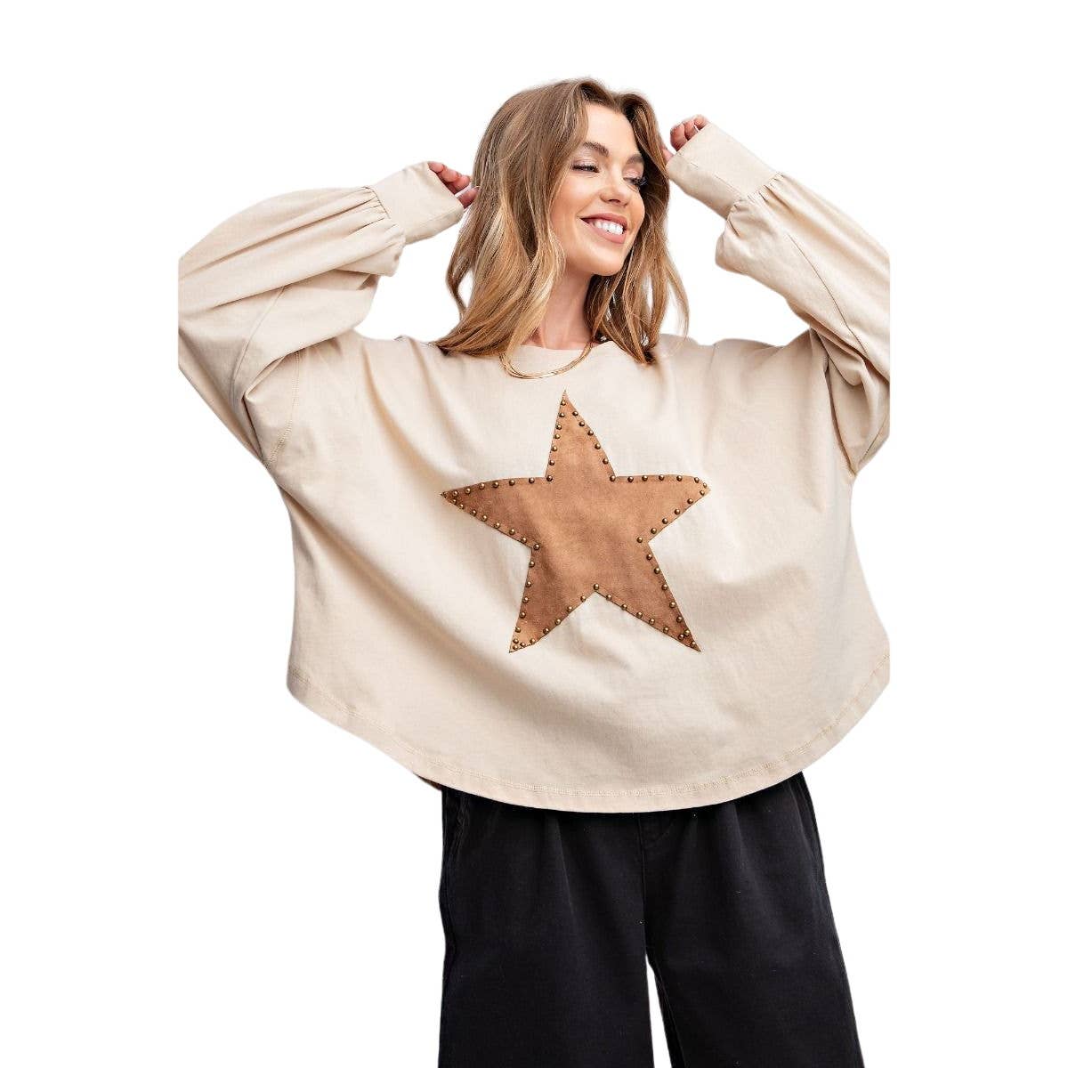 Suede Star Patch Jersey Top Drop Shoulder - Regular and Plus - Buttercup Lynne Boutique